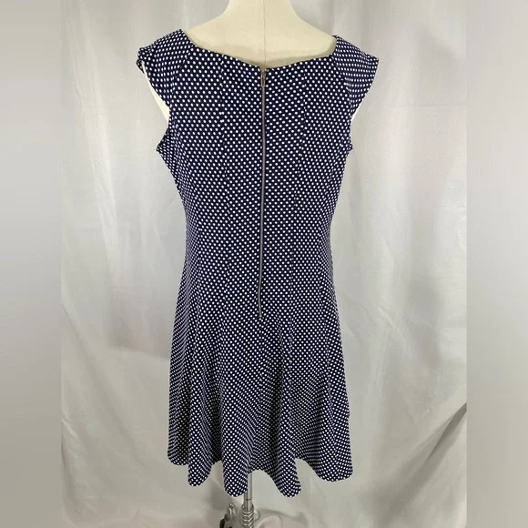 Always Indigo dress navy polka dot fit n flare Easter wedding date night XL - Picture 3 of 5